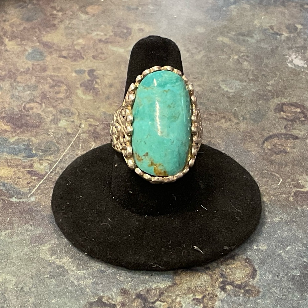 Turquoise Stone Sterling Silver Statement Ring - … - image 1